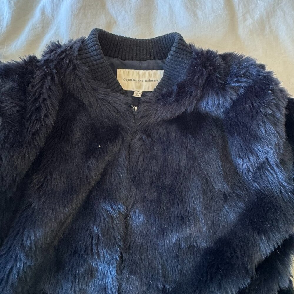 cupcake and cashmere navy fur bomber coat